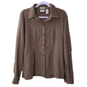 VILLAGER vintage houndstooth button-down long sleeve shirt, Sz L (Ptp 21.5")